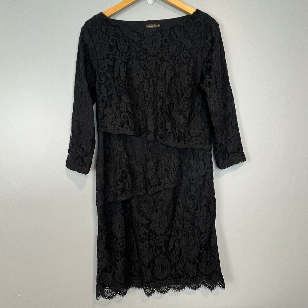 J McLaughlin Black‎ Lace Nicola Dress Size 8 Tiered 3/4 Sleeve Knee Length